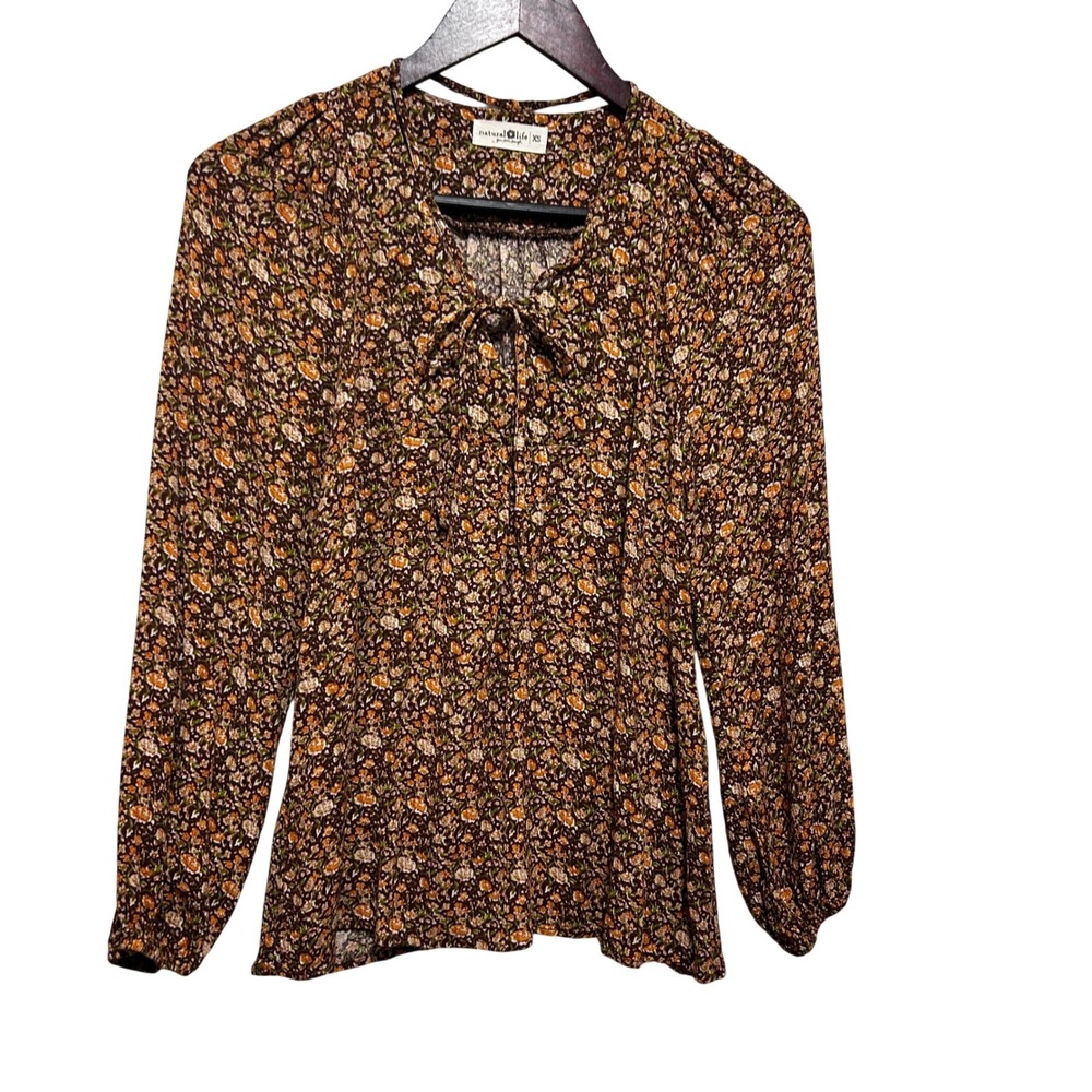 Natural Life Women Cottage Ditsy Floral Top XS Boho Prairie Earthy‎ Romantic